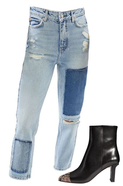 Patchwork Jeans + Leather Boot