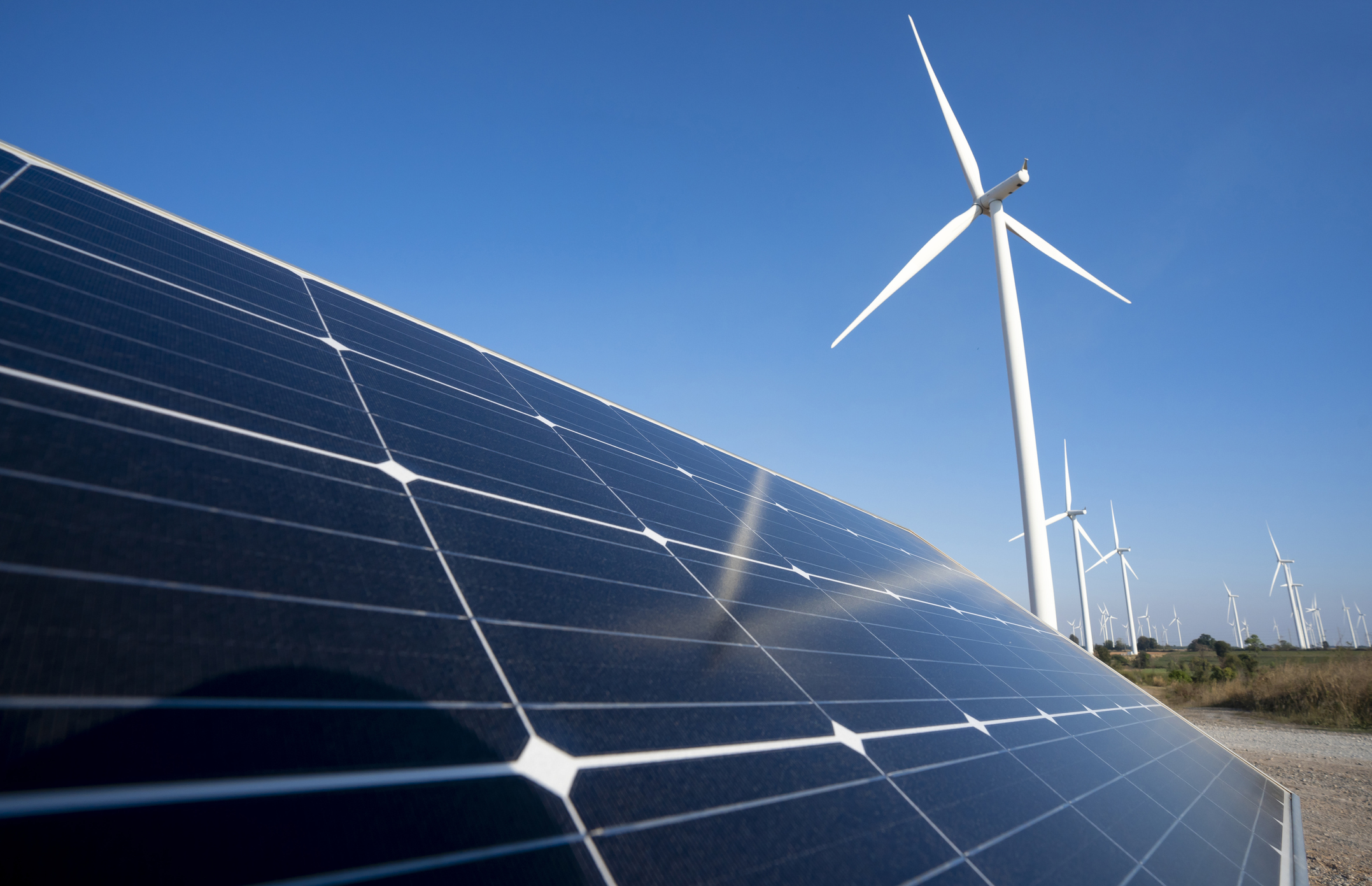Solar panel and wind turbine farm clean energy sustainable funds