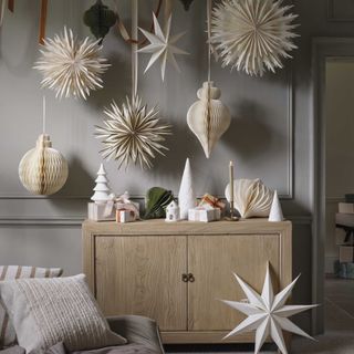 paper star decorations in living room