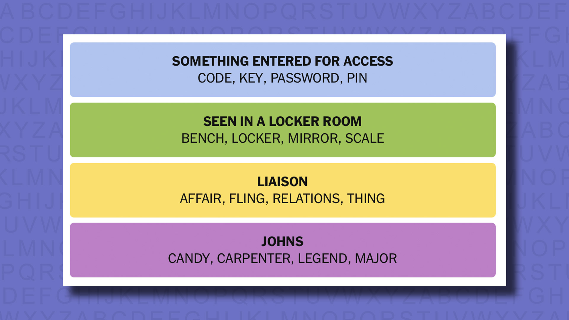 NYT Connections answers for game 758 on a purple background
