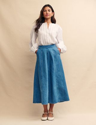 Blue Mid Wash Denim Midi Skirt