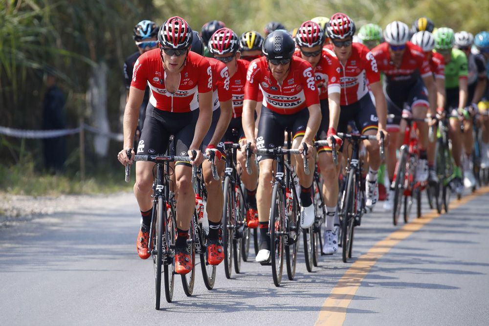 Lotto Soudal lead the peloton for Tim Wellens