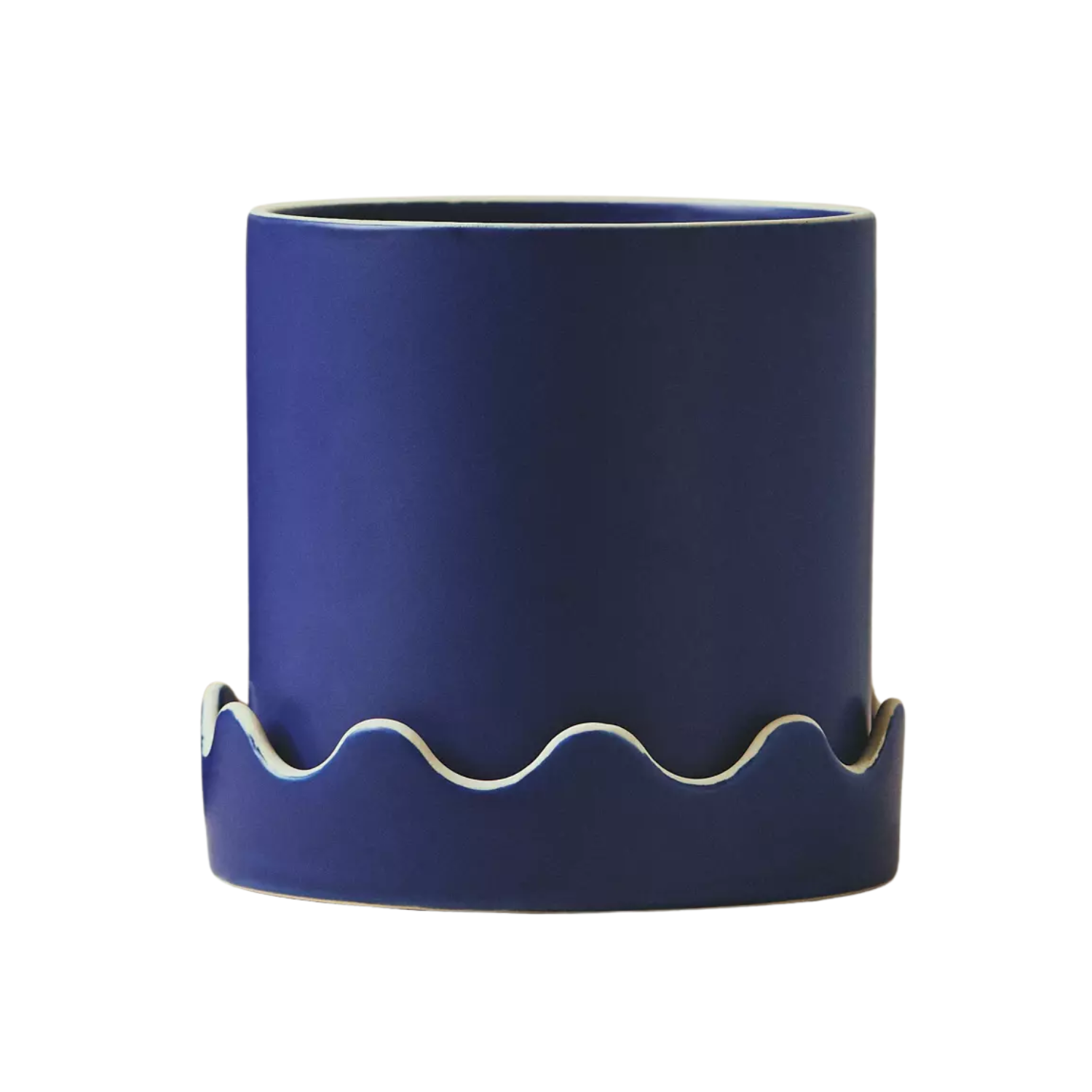 A scalloped blue planter
