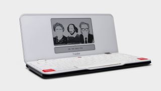 Freewrite Traveler – a low-tech laptop. A small rectangular laptop with a white keyboard.