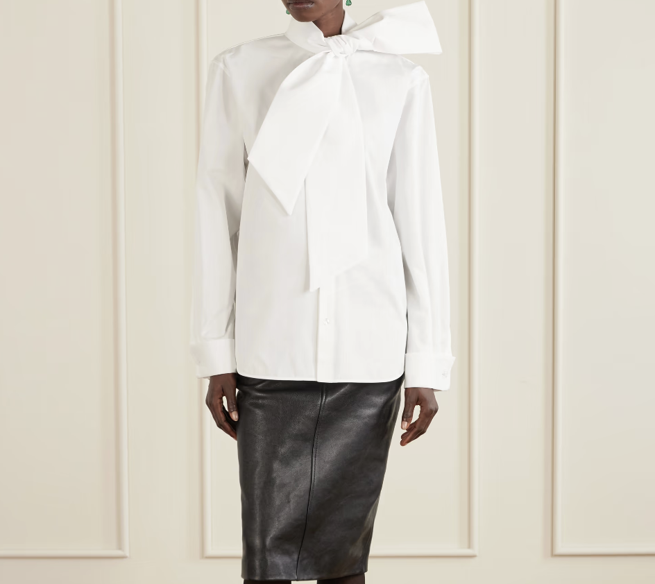 Saint Laurent, Scarf-detailed cotton-poplin shirt