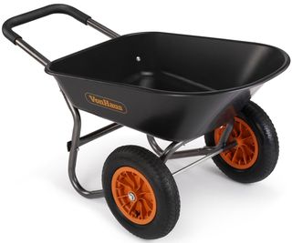 A black wheelbarrow with two orange wheels by Vonhaus