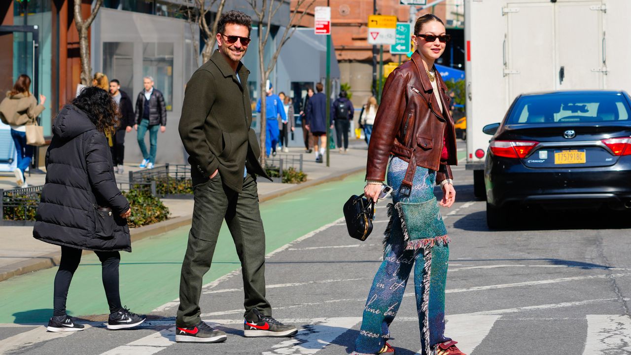 Bradley Cooper and Gigi Hadid crossing a New York City street in February 2024