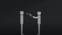 A humanoid ragdoll pointing a gun at the head of another in People Playground.
