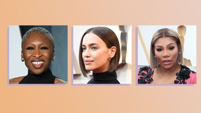 Collage of three short hairstyles for women on Cynthia Erivo, Irina Shayk and Serena Williams