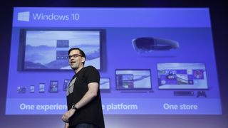 Takuya Hirano, president and chief executive officer of Microsoft Japan Co., speaks during Microsoft Corp.'s Windows 10 operating system product launch in Tokyo, Japan, on Wednesday, July 29, 2015.