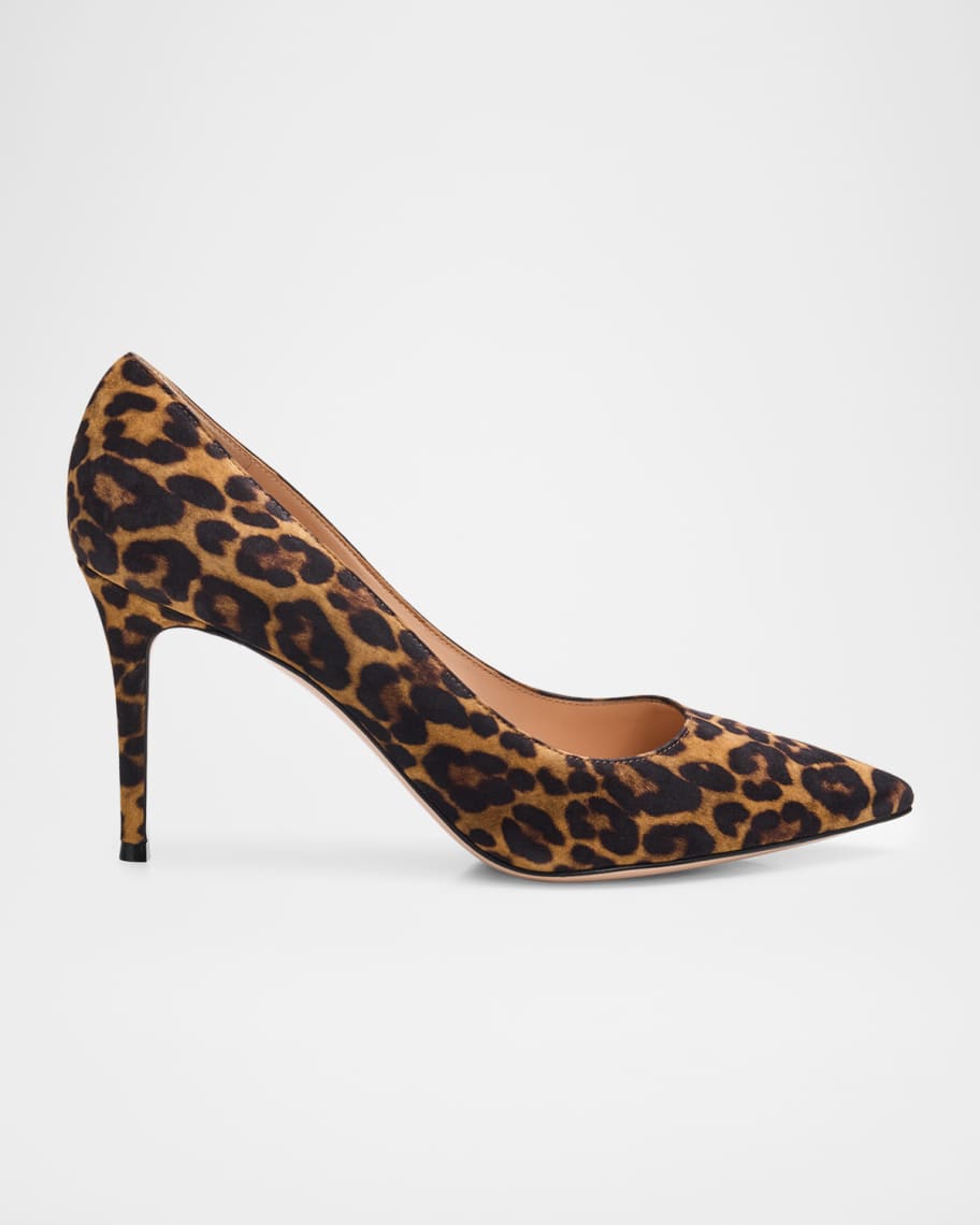 85mm Gianvito Leopard Suede Pointed-Toe Pumps