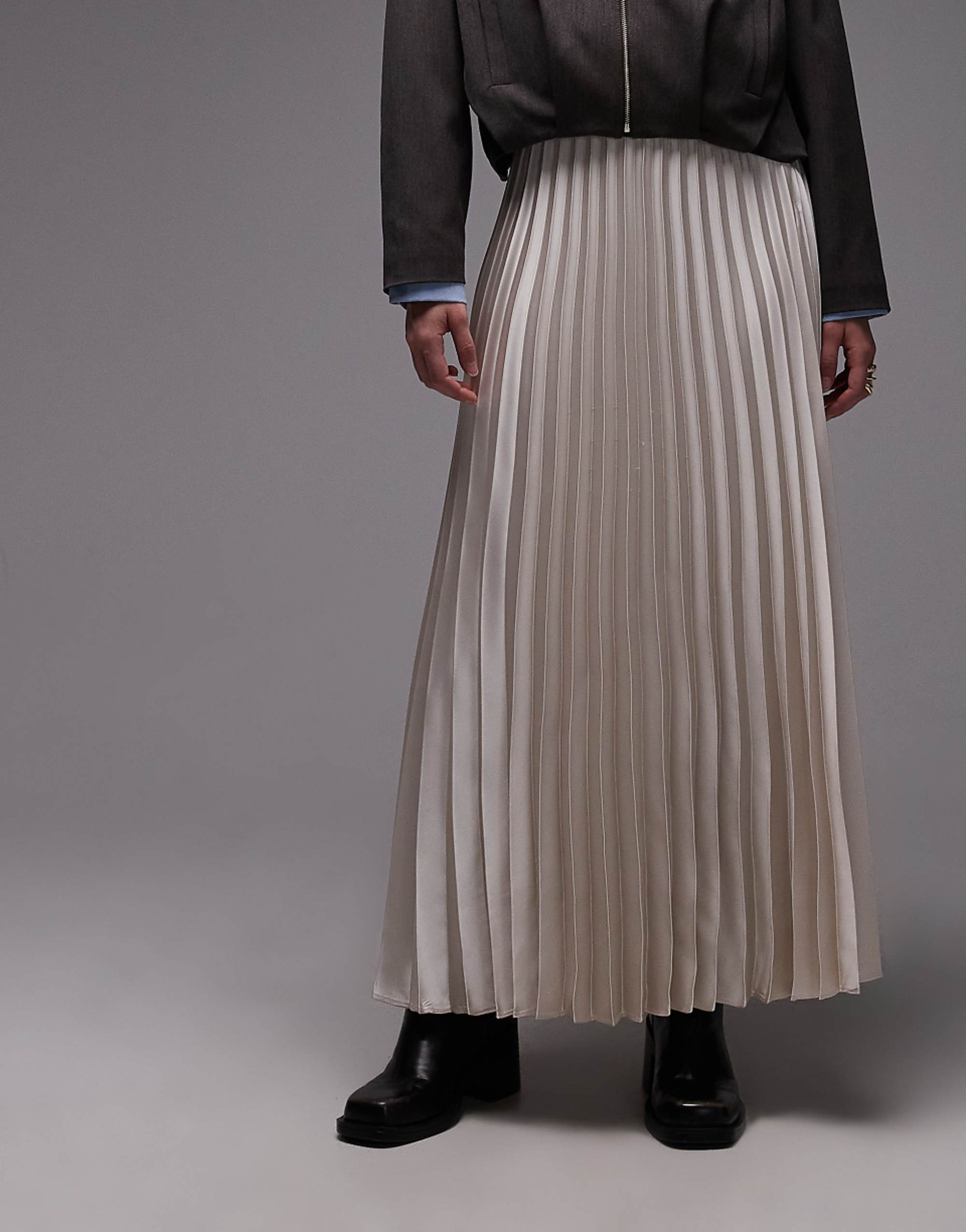 Asos Design Satin Pleated Maxi Skirt in Ecru