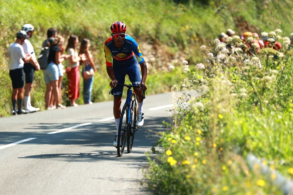 SAN SEBASTIAN SPAIN AUGUST 10 Amanuel Ghebreigzabhier of Eritrea and Team Lidl Trek attacks in the breakaway during the 44th Donostia San Sebastian Klasikoa 2024 a 236km one day race from San Sebastian to San Sebastian UCIWT on August 10 2024 in San Sebastian Spain Photo by Gonzalo Arroyo MorenoGetty Images