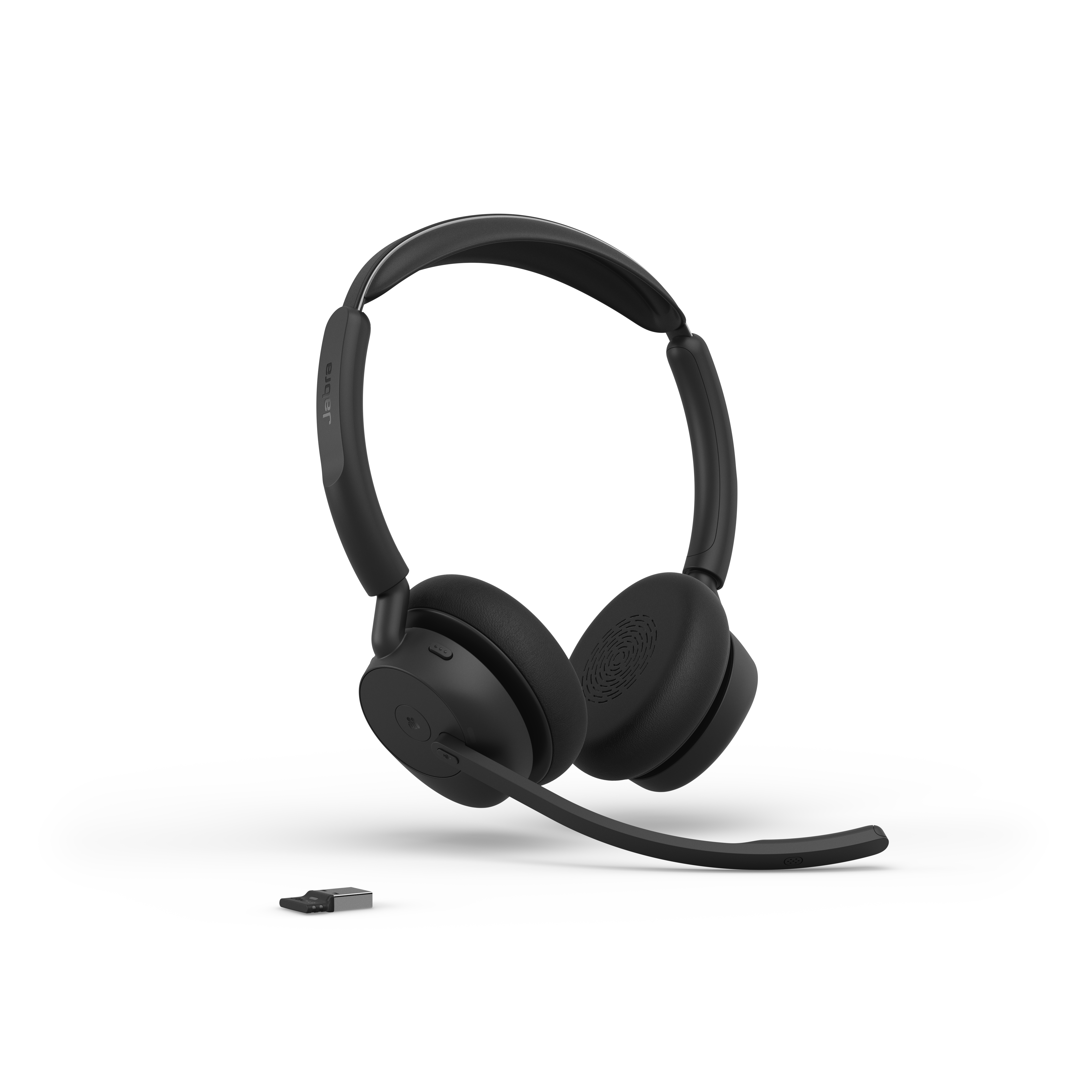 The Jabra Evolve3 headsets in different office environments.