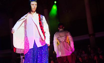 male models wearing disco and colourful themed outfits