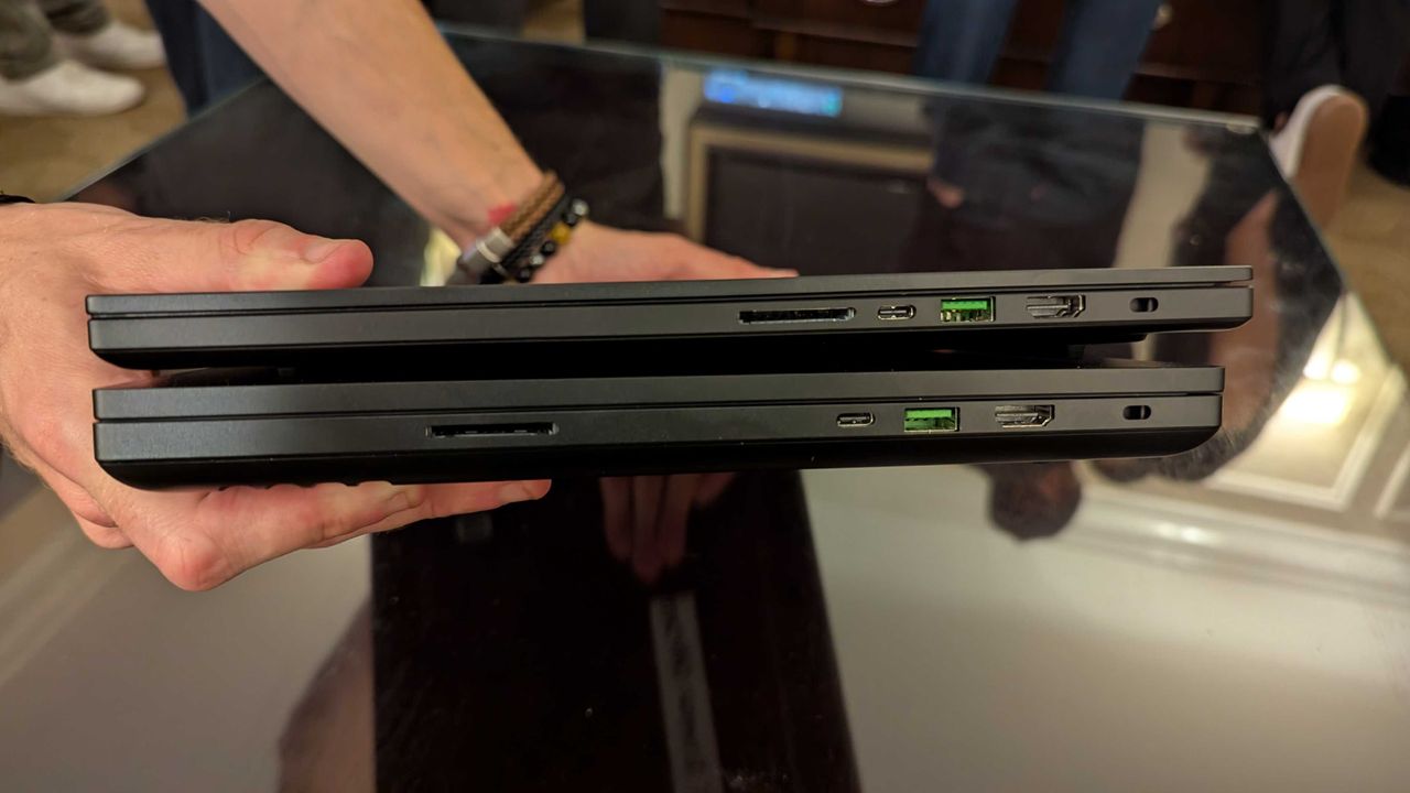 The Razer Blade 16 (2025) on top of the Razer Blade 16 (2024).