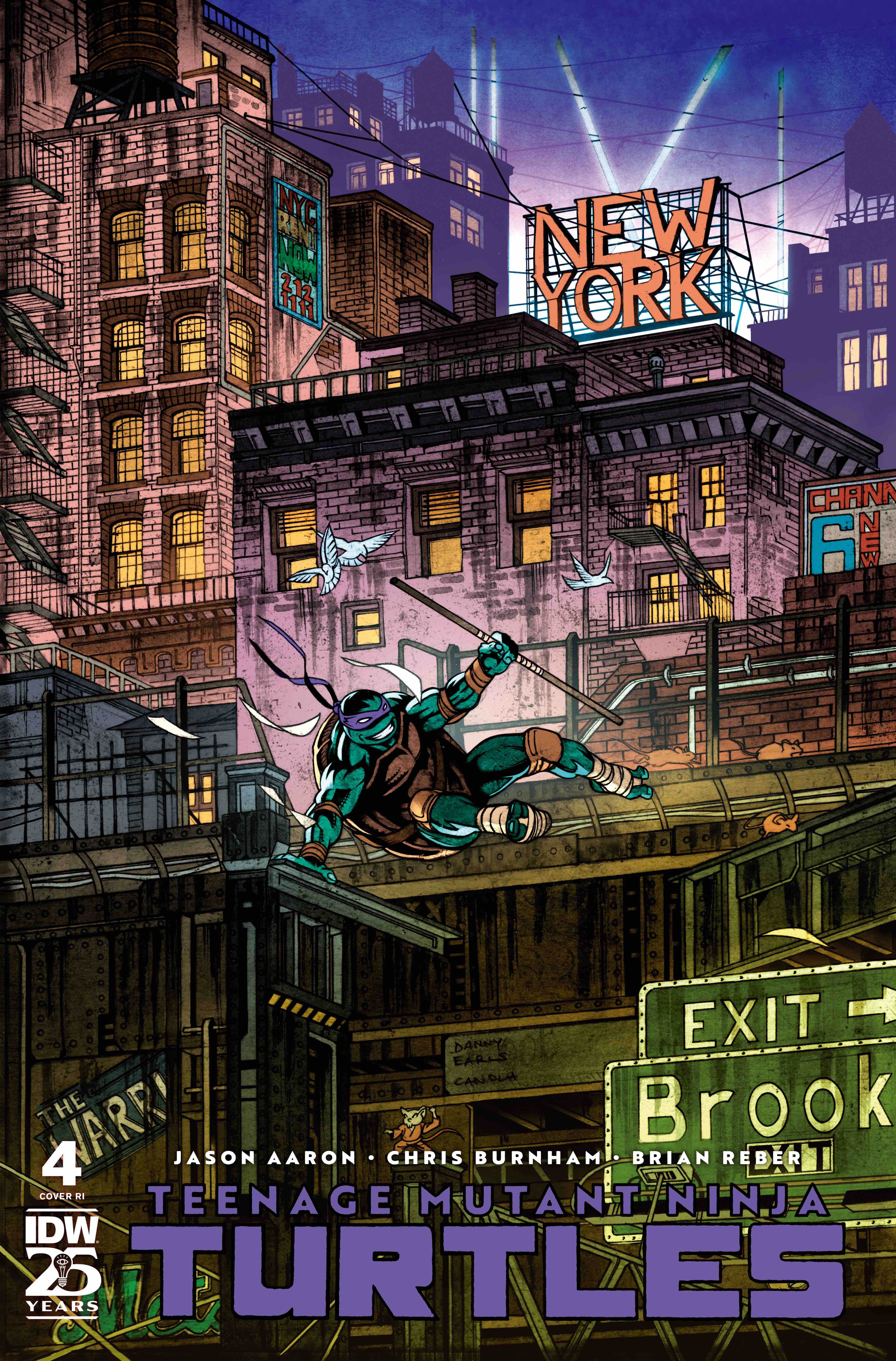 The TMNT race across New York in Danny Earls' interlocking, Easter egg-filled cover for Teenage Mutant Ninja Turtles #1–4