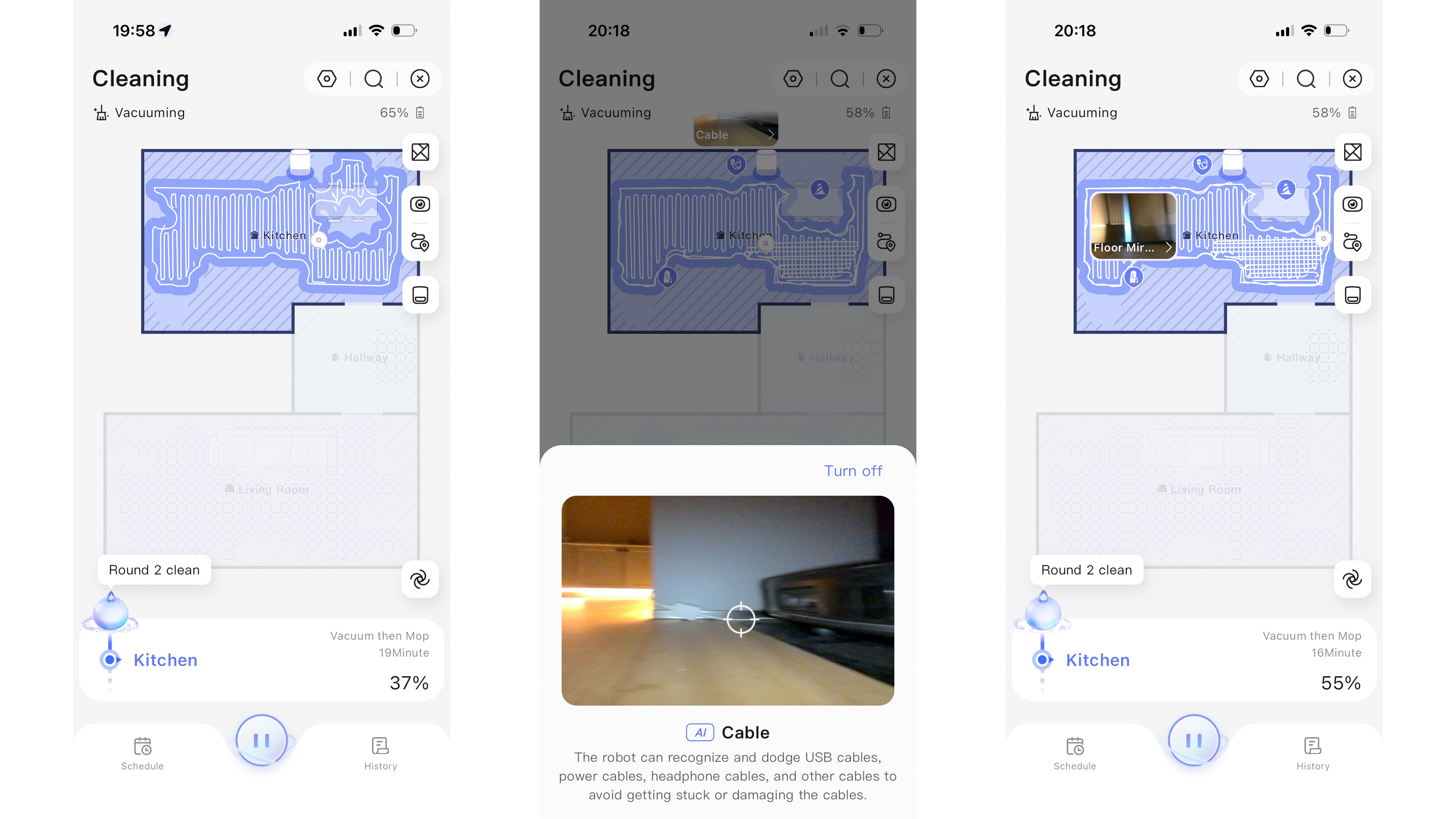 Screenshots from Narwal robovac app
