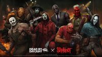 Poster for Dead By Daylight featuring serial killers in Slipknot masks