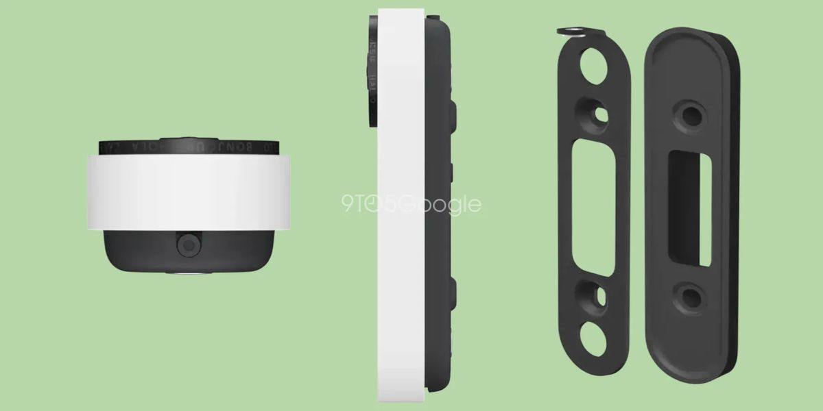 Renders of the 2nd-gen Nest Doorbell in white with wall mounts