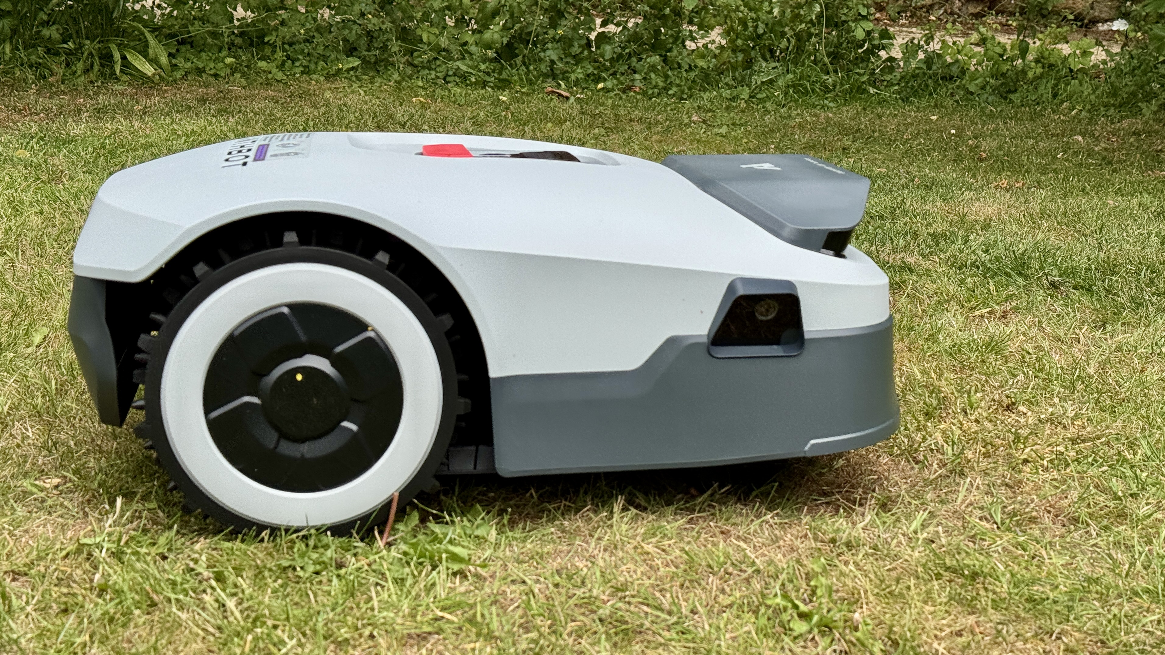 Anthbot Genie 300 robot lawn mower in reviewer&#039;s yard
