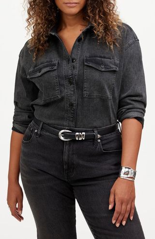 Stretch Denim Button-Up Shirt