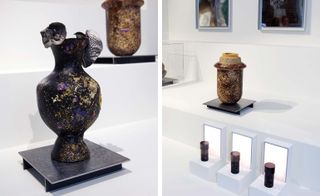On the left the newest vase in the series and on the right are his previous vases and the series of 'Fragrances'
