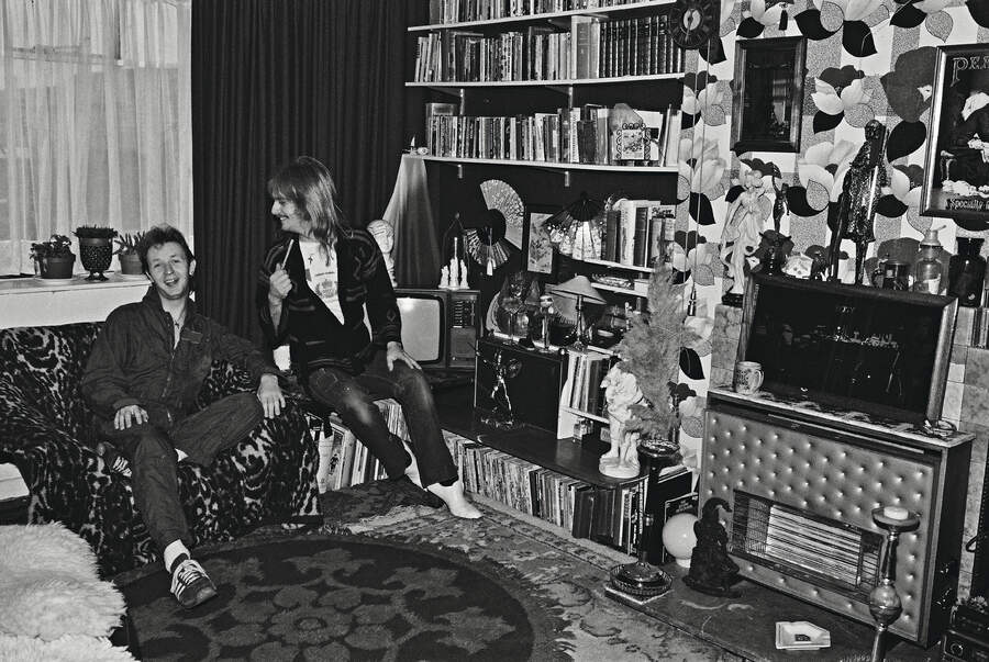 Rob Halford and K.K. Downing of Judas Priest at Rob Halford's home in Birmingham, United Kingdom, 1978.