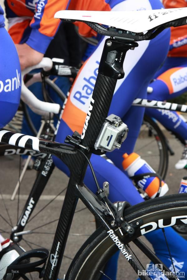 This Rabobank rider's bike was fitted with a GoPro camera to collect footage for the team web site.