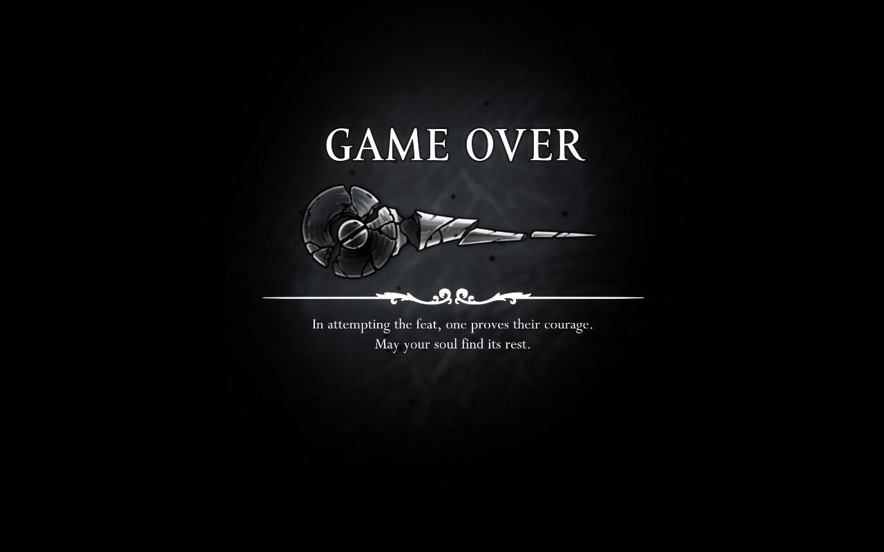 A screenshot from Silksong showing the game over screen that appears when Hornet dies in Steel Soul mode