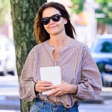 Katie Holmes wore the Chloé Kick Sneakers with the gingham trend