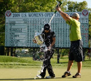 Eun-Hee Ji gets doused in champagne on winning the 2009 US Women's Open