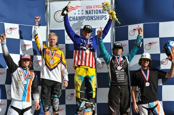 Elite men's downhill podium at the 2010 US Mountain Bike Nationals