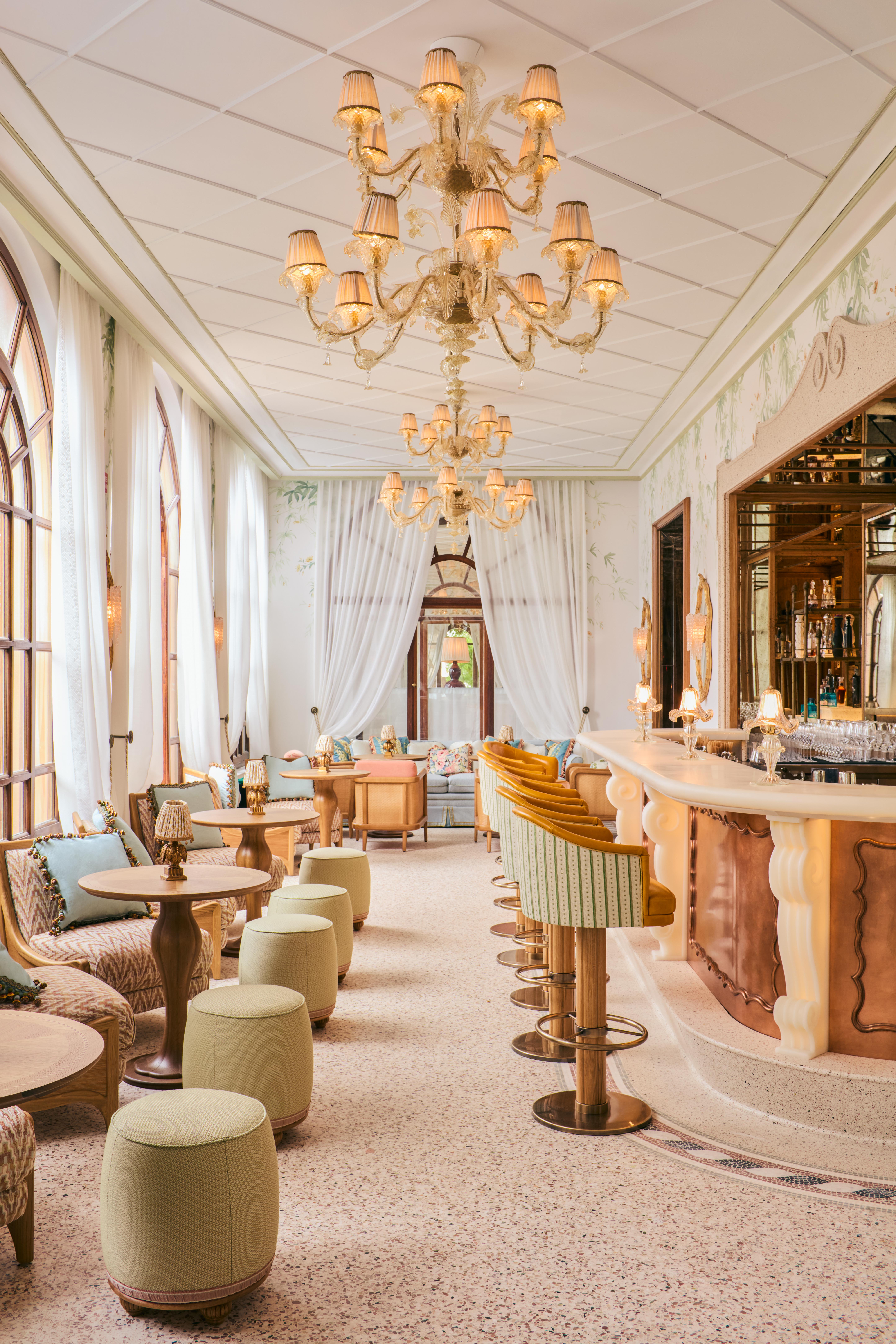 Interior and exterior shots of the Splendido hotel in Portofino, Italy