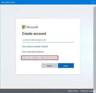 Windows 10 create local account option