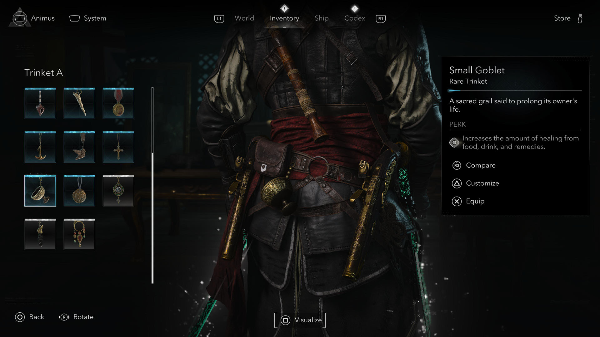 The gear accessory screen in Assassin's Creed Black Flag Resynced