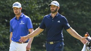 Dustin Johnson (at right, walking with Harris English during The Northern Trust tournament) leads the Tour going into this week's BMW Championship.