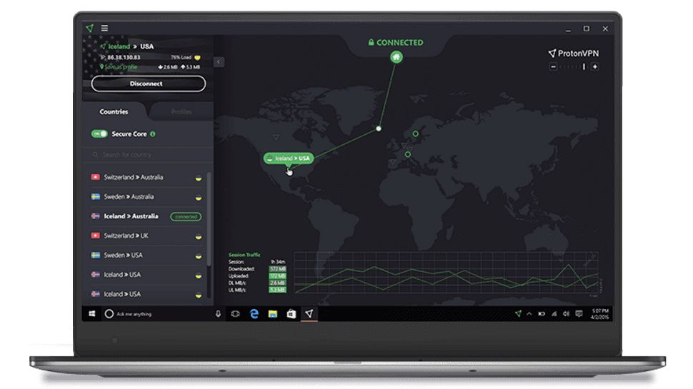 ProtonVPN app running on a laptop