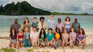 Survivor S46 contestants on a tropical beach