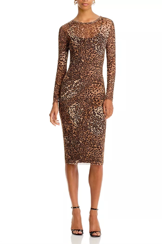 AQUA Leopard Print Mesh Midi Dress (Was $88) 