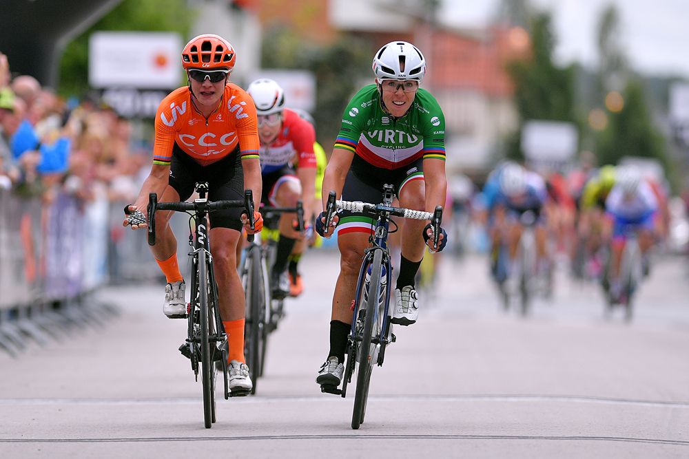Marta Bastianelli (Virtu) beats Marianne Vos (CCC-Liv) to win Postnord Vargarda WestSweden