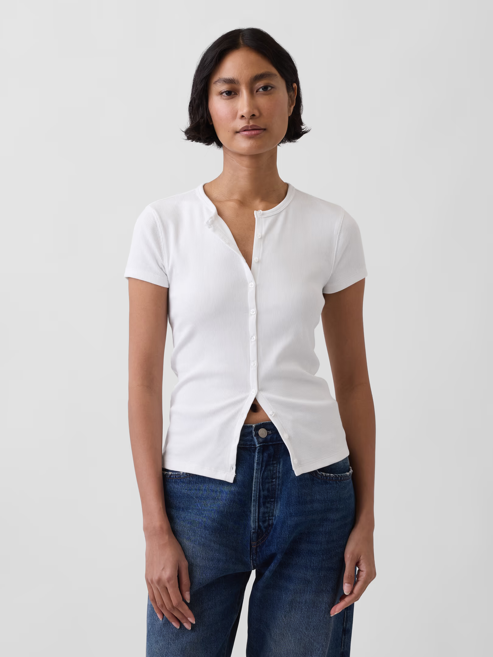 Gap, Modern Rib Button-Front Crew T-Shirt
