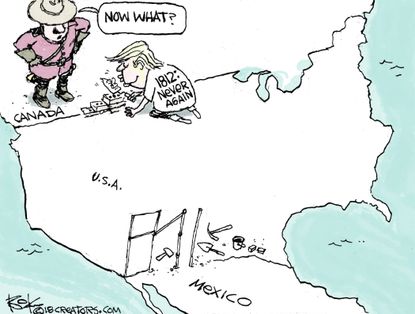 Political Cartoon U.S. Trump Justin Trudeau Canada War of 1912 U.S. Mexico