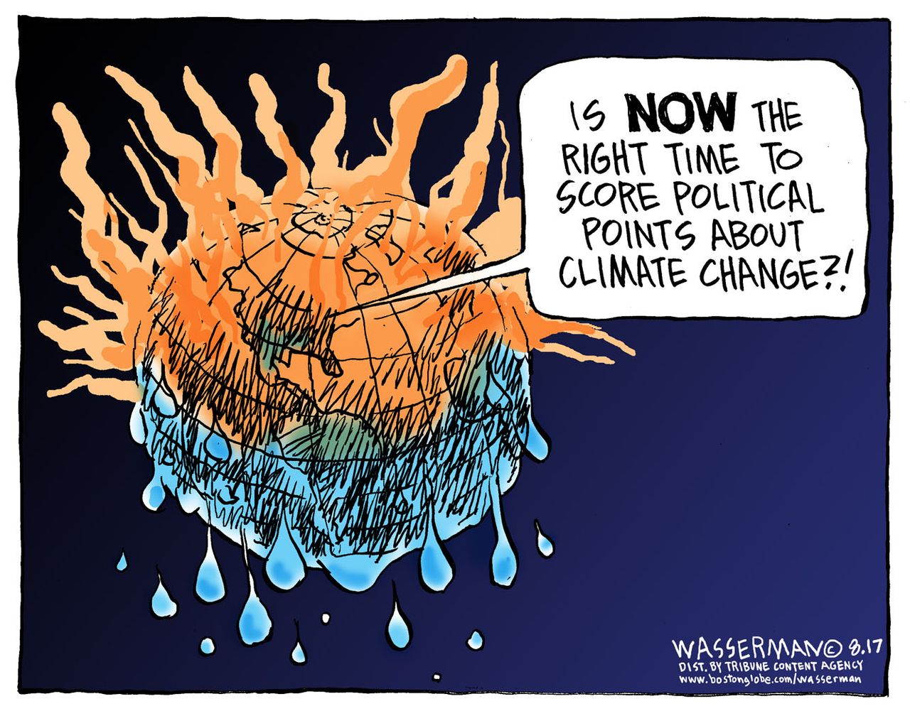 Political cartoon U.S. Harvey climate change