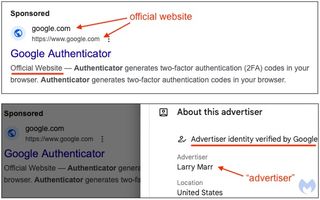 fake google authenticator ad