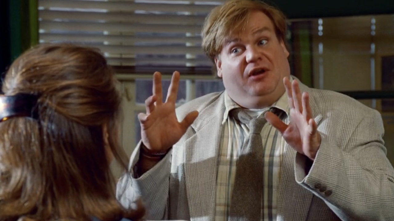 Tommy explaining something in Tommy Boy.