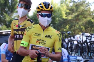 Primoz Roglic and George Bennett at the start of stage 3 of the 2020 Tour de l'Ain