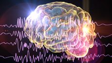 A cartoon image of a brain with waves across the front of it. 