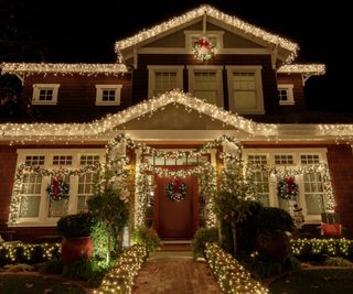 Christmas lights on eaves of house