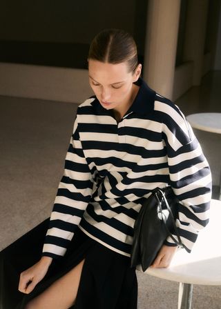 MANGO, Striped Polo-Neck Sweatshirt